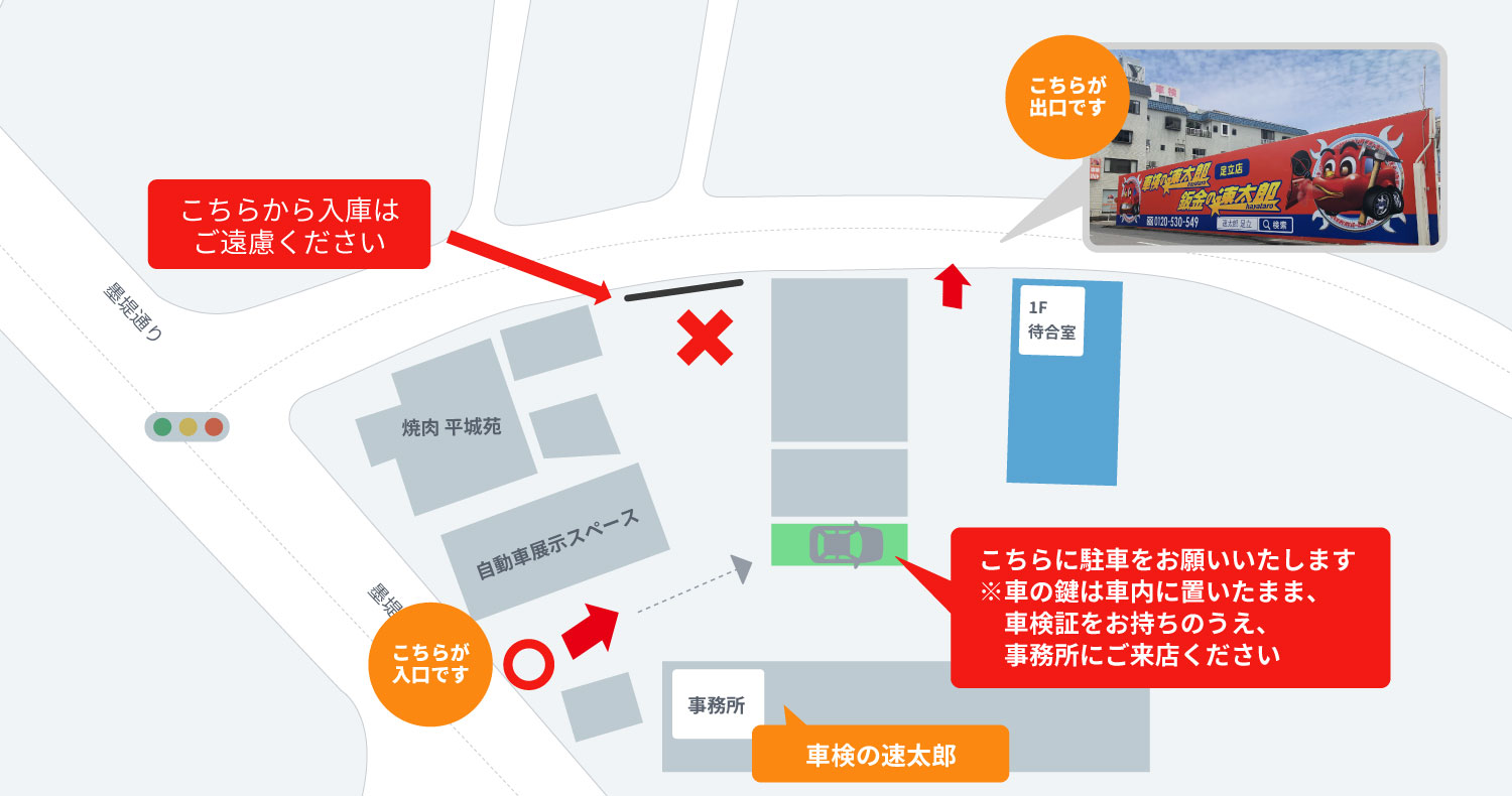 車検の速太郎足立店構内